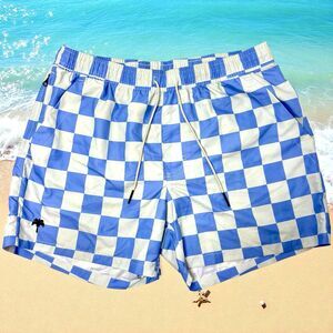 OAS Blue Check Swim Trunks Y2K Retro Scandinavian Designer Beachwear XL